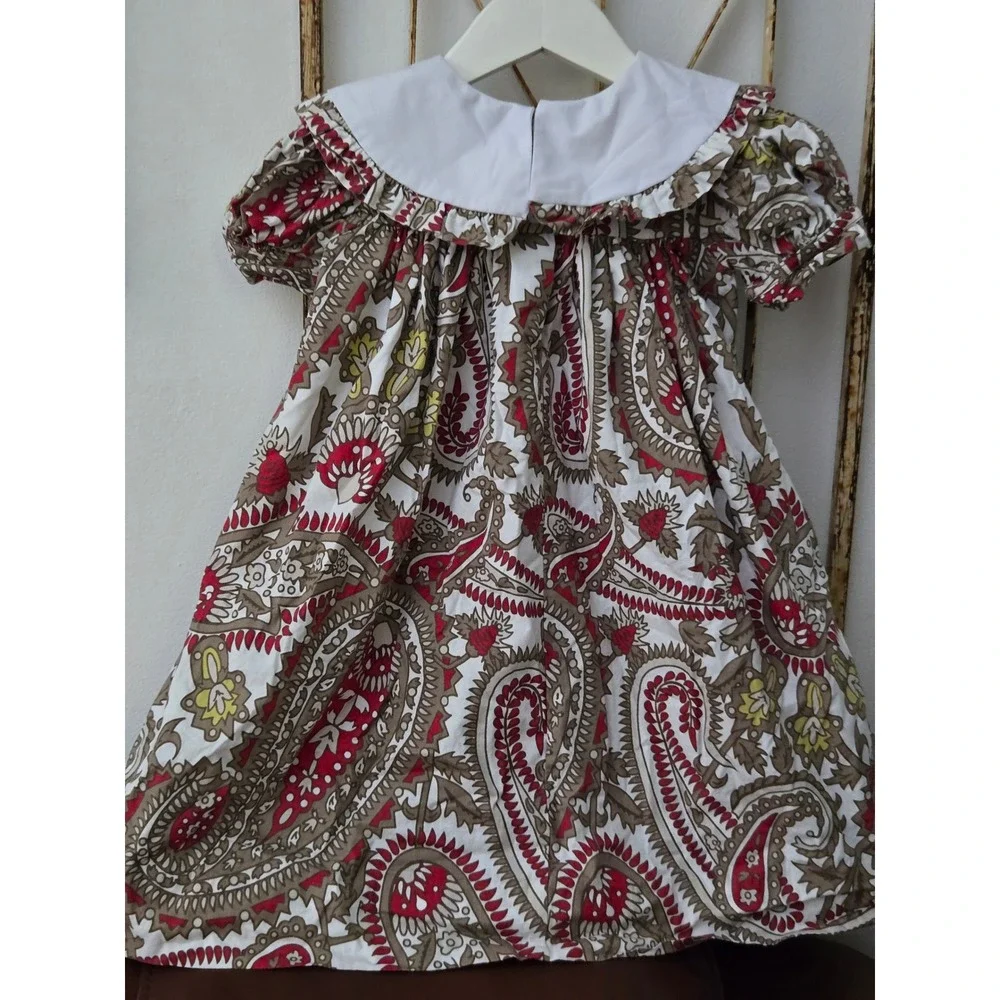 Le Za Me Girl's 2T‎ Paisley Print Dress Peter Pan Collar Puff Sleeve